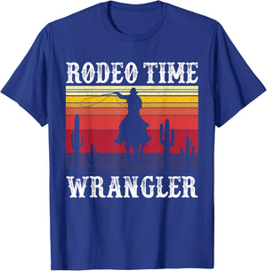 Rodeo Time Cowboy Lasso Wranglers Horse Retro Vintage Sunset T-Shirt - T-Shirt | Royal