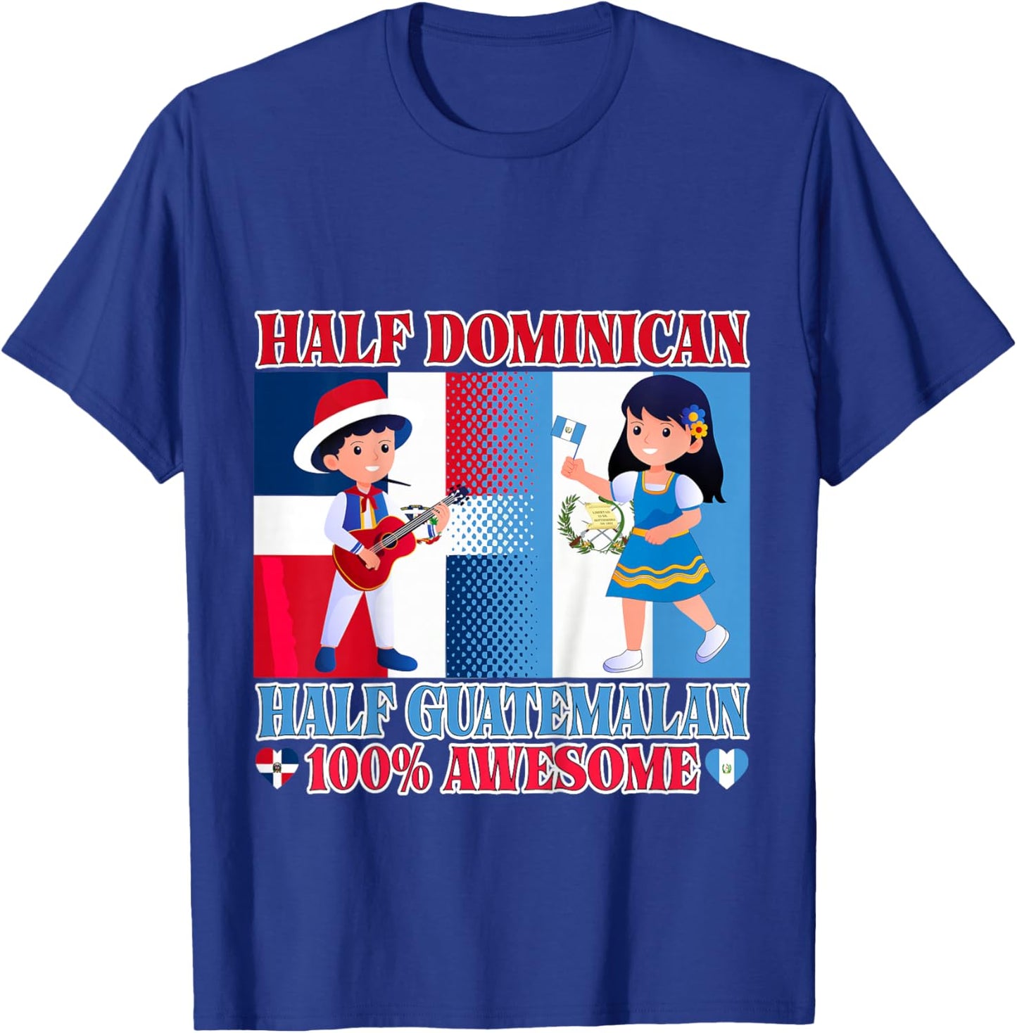 Half Guatemalan Half Dominican Republic Flag Toddler Girls T-Shirt - T-Shirt | Royal