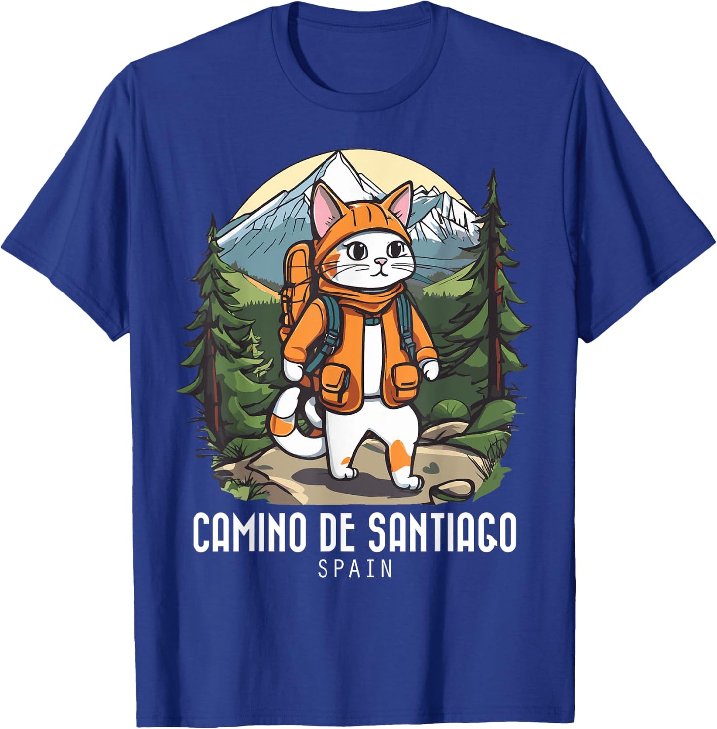 Cat Hiking Camino De Santiago Spain Souvenir Retro Mountain Women T-Shirt - T-Shirt | Royal