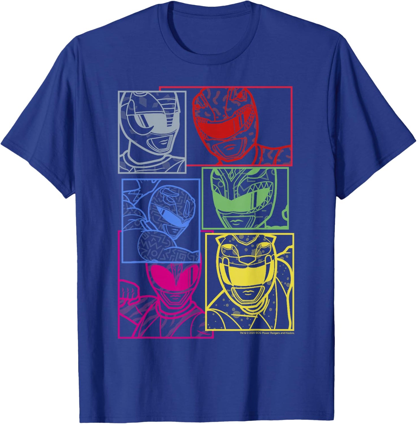 Power Rangers Group Shot Color Silhouette Line Art Panels T-Shirt - T-Shirt | Royal