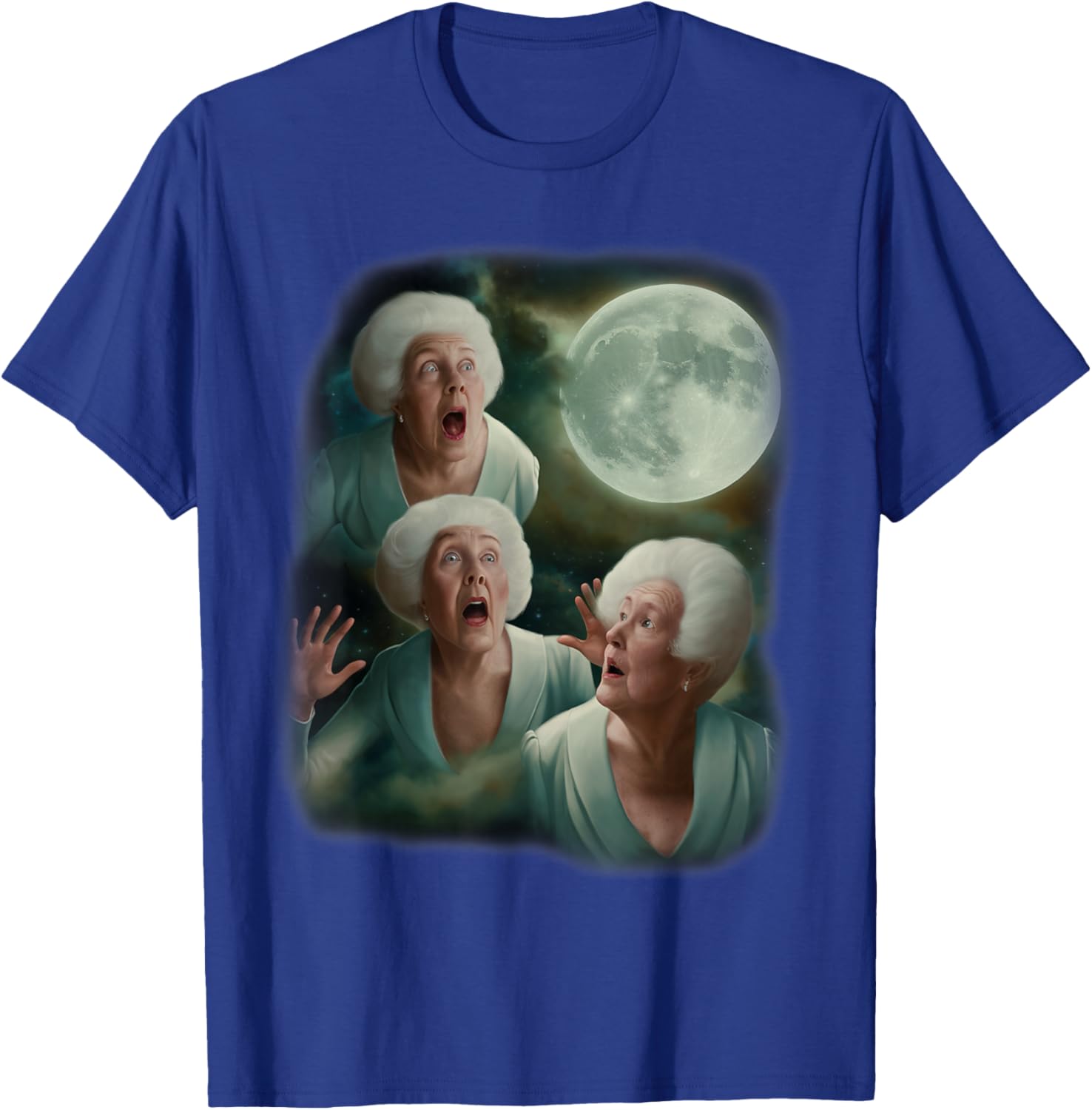Three Granny Moon | 3 Old Ladys Howling Weird Cursed Meme T-Shirt - T-Shirt | Royal