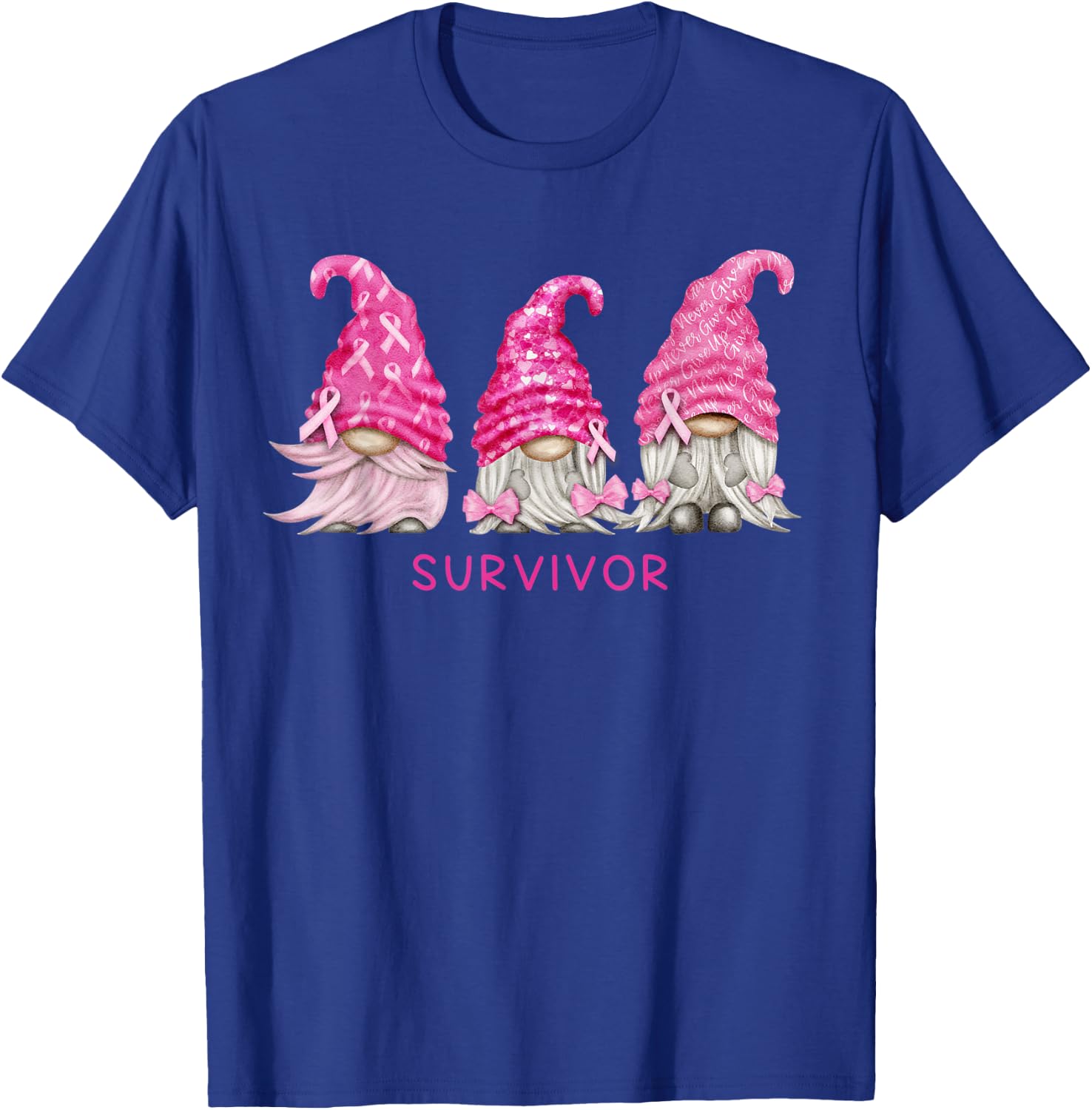 Gnome Breast Cancer Survivor Pink October Ribbon Awareness T-Shirt - T-Shirt | Royal