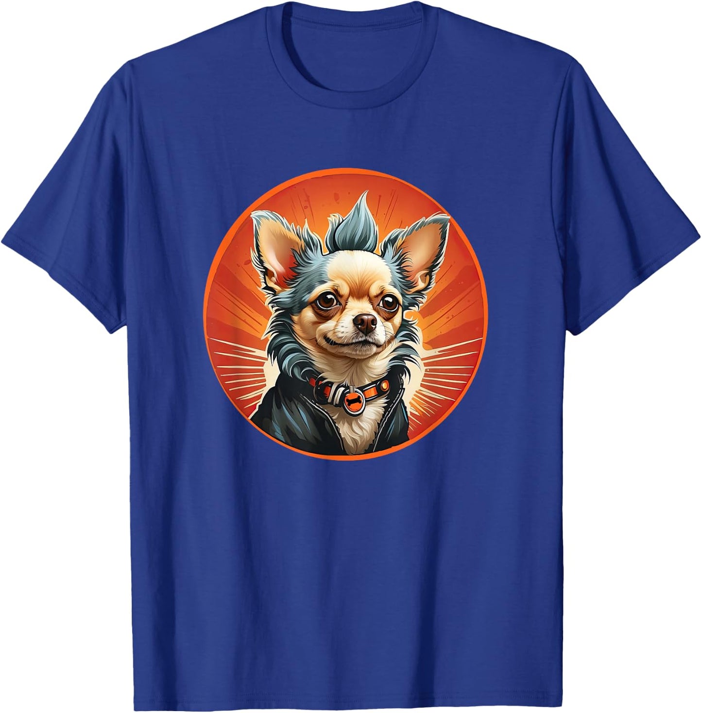 Punk Chihuahua Mohawk Motorcycle Jacket Treat Bone Rock Dad T-Shirt - T-Shirt | Royal