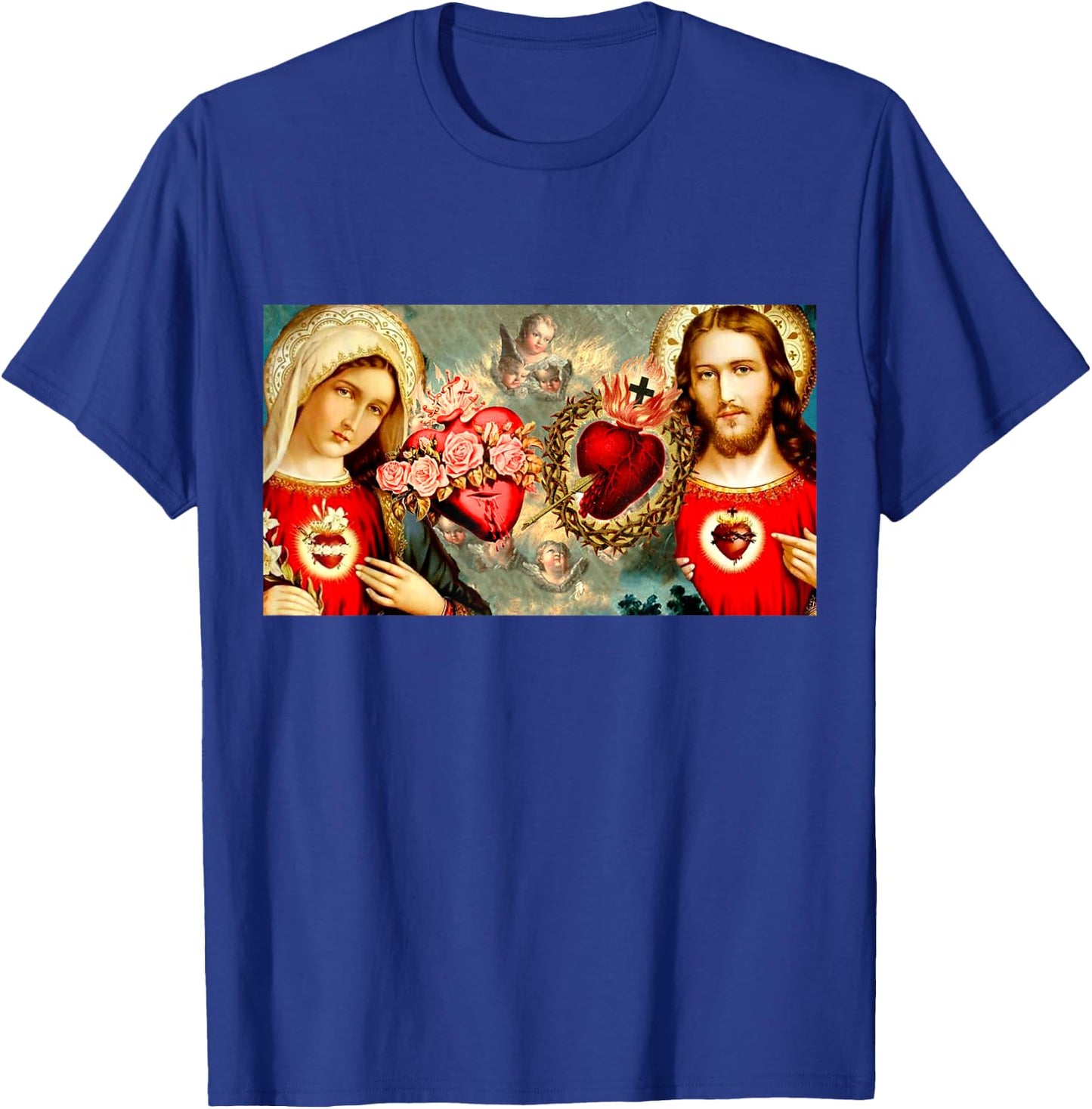 Immaculate Heart of Mary and Sacred Heart of Jesus T-Shirt - T-Shirt | Royal