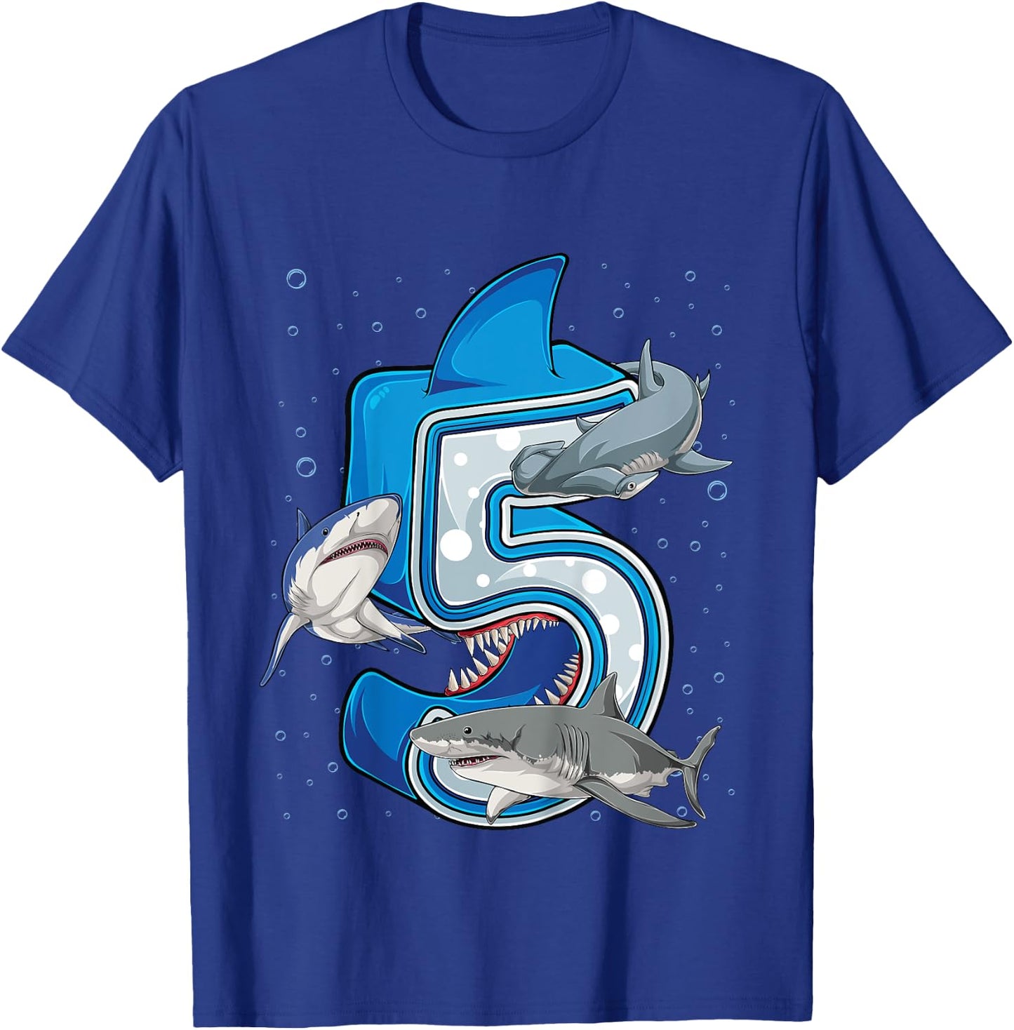 5th Birthday Boys Shark 5 years Old Ocean Shark B-day T-Shirt - T-Shirt | Royal