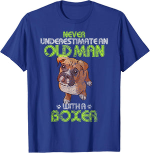 Never Underestimate An Old Man With A Boxer Funny Dog Lover T-Shirt - T-Shirt | Royal