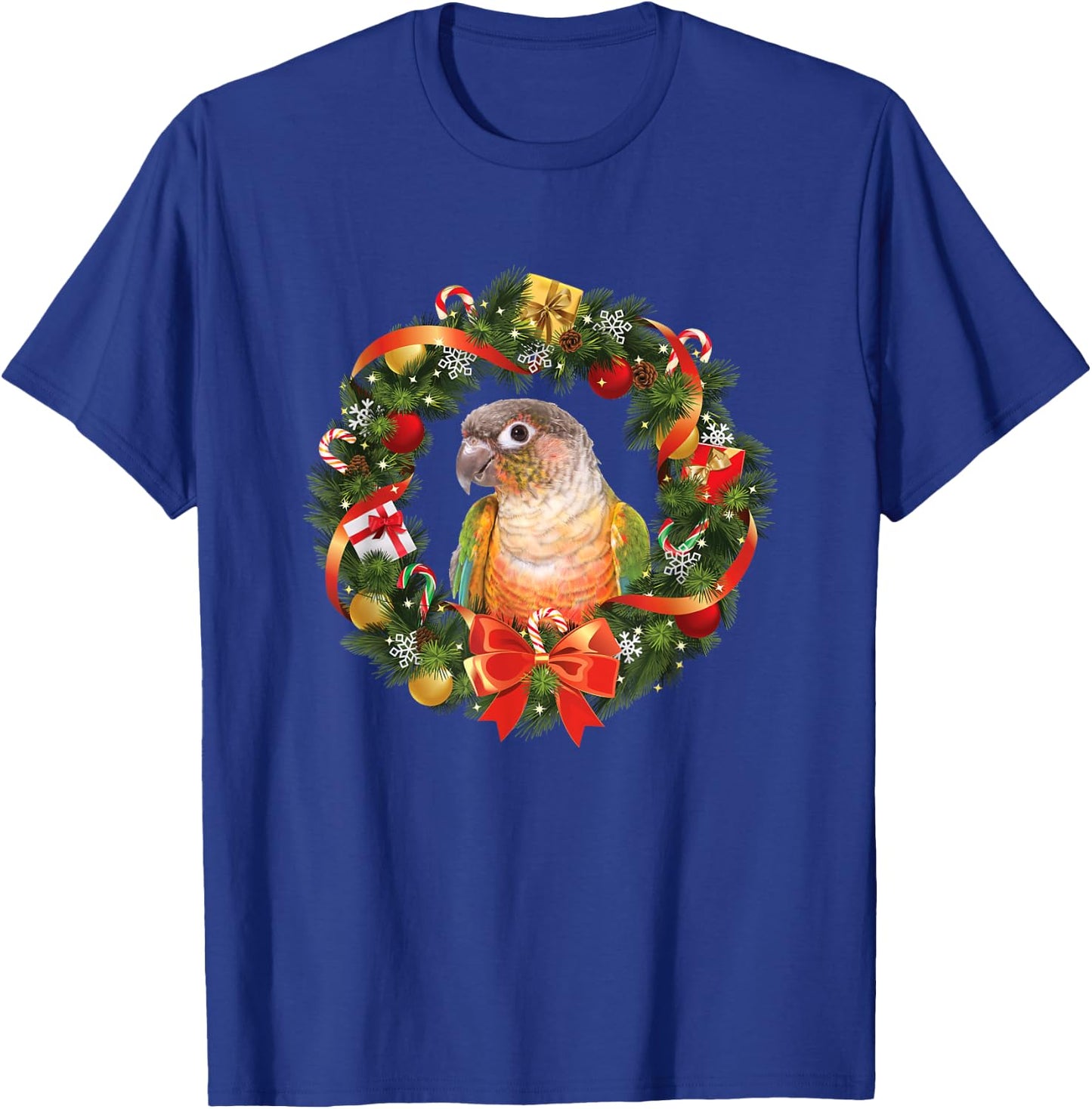 Green Cheek Conure Parrot Christmas Wreath T-Shirt - T-Shirt | Royal