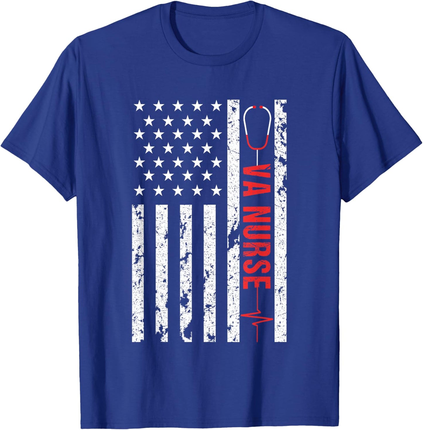 VA Nurse Vintage Patriotic American Flag USA 4th of July T-Shirt - T-Shirt | Royal