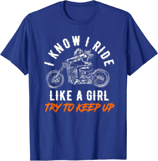 Motorcycle Motorcyclist Biker Girl T-Shirt - T-Shirt | Royal