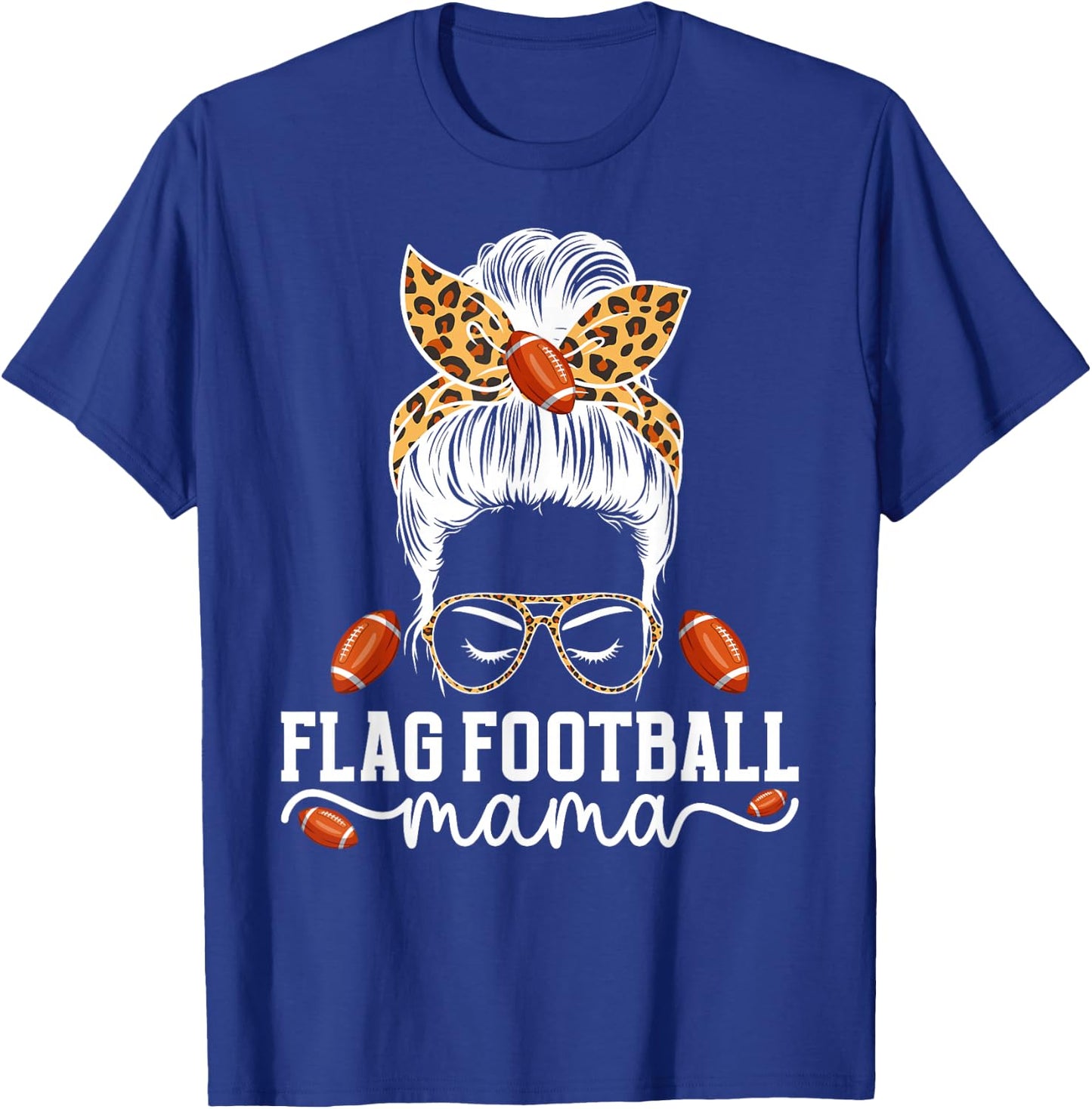 Flag Football Mama Messy Bun Flag Football Player Mom T-Shirt - T-Shirt | Royal