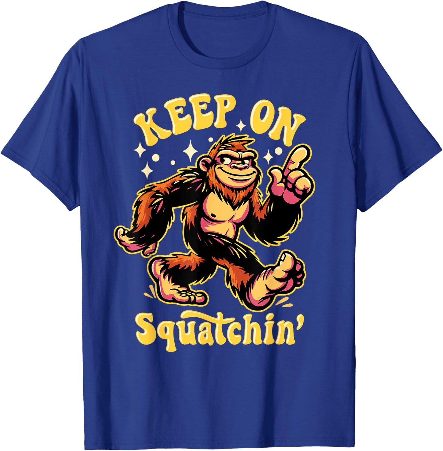 Gone Squatchin' Retro Bigfoot Hunter Graphic T-Shirt - T-Shirt | Royal