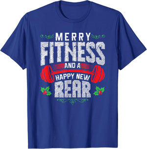 Merry Fitness And A Happy New Rear Funny Christmas Exercise T-Shirt - T-Shirt | Royal