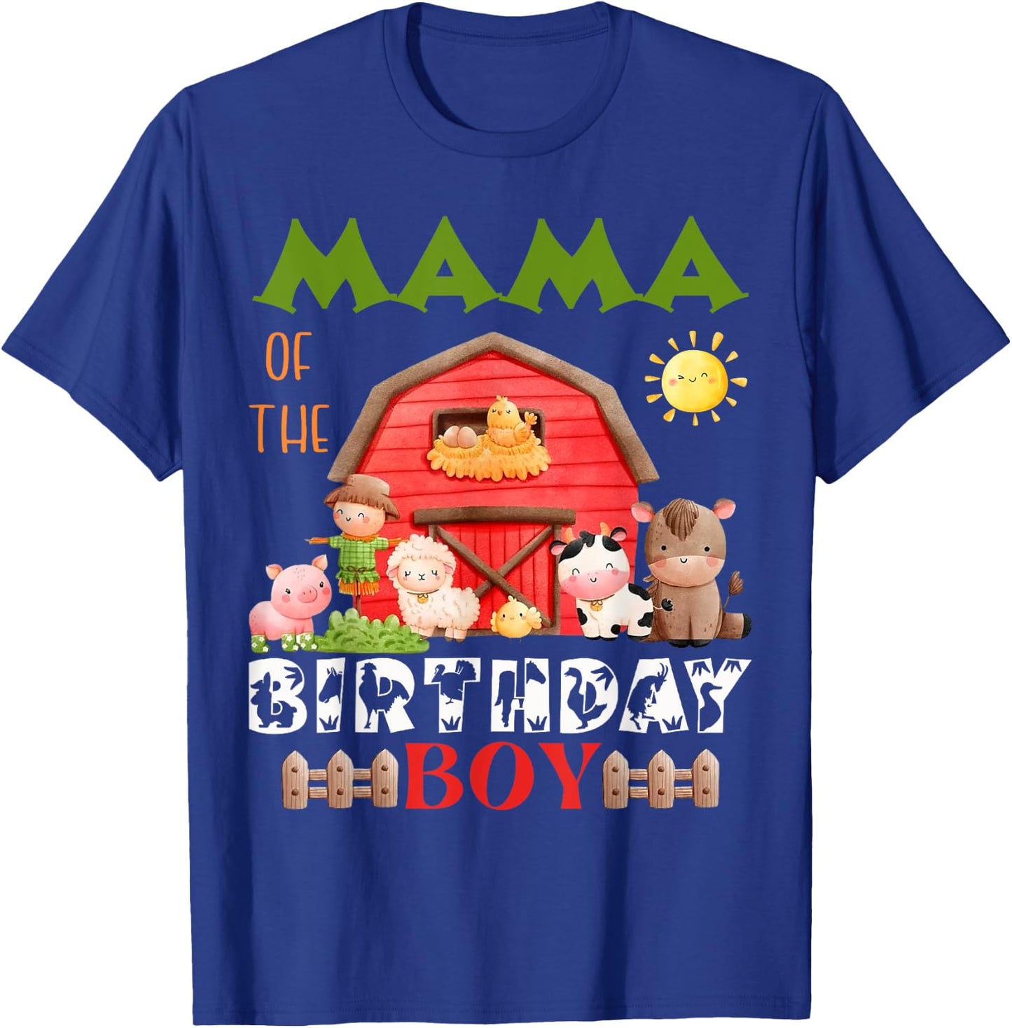 Mama Of The Birthday Boy Farm Animal Bday Party Celebration T-Shirt - T-Shirt | Royal