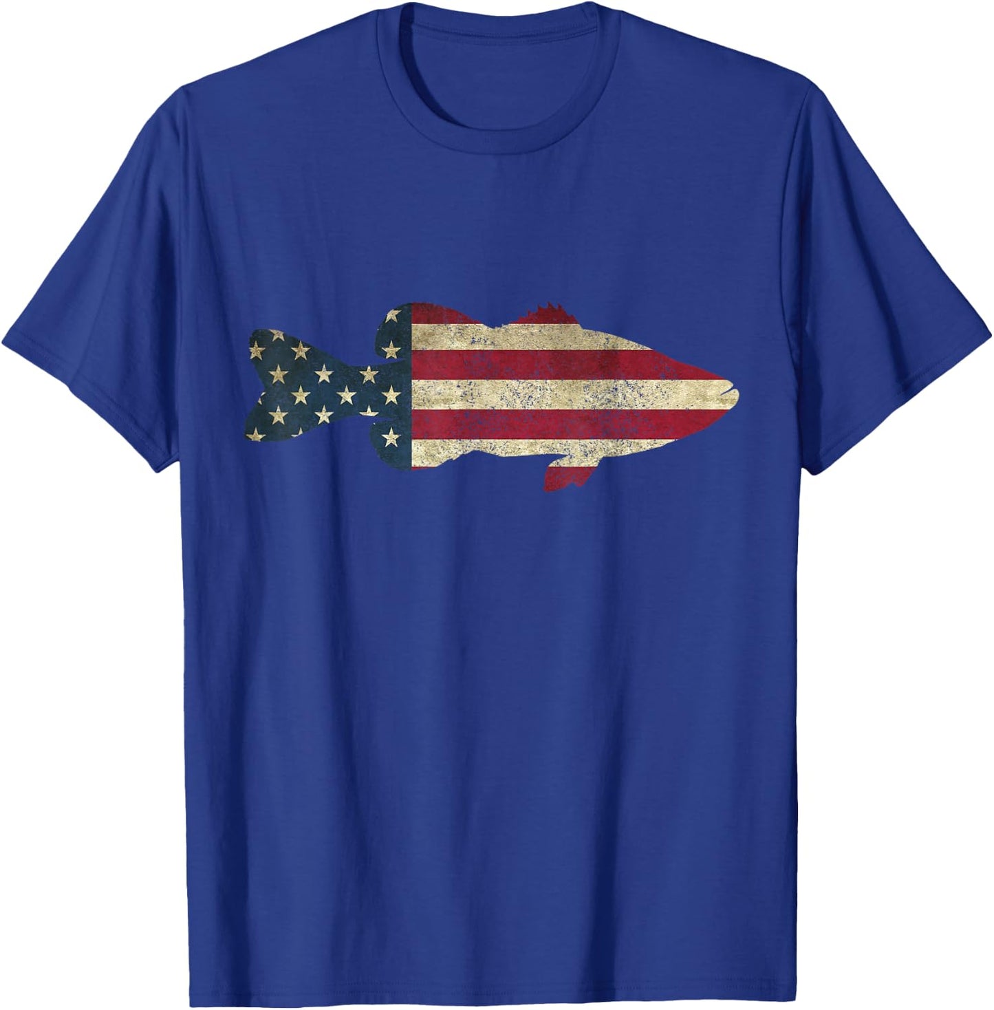 Bass Fishing American Flag Vintage Patriotic Angler T-Shirt - T-Shirt | Royal