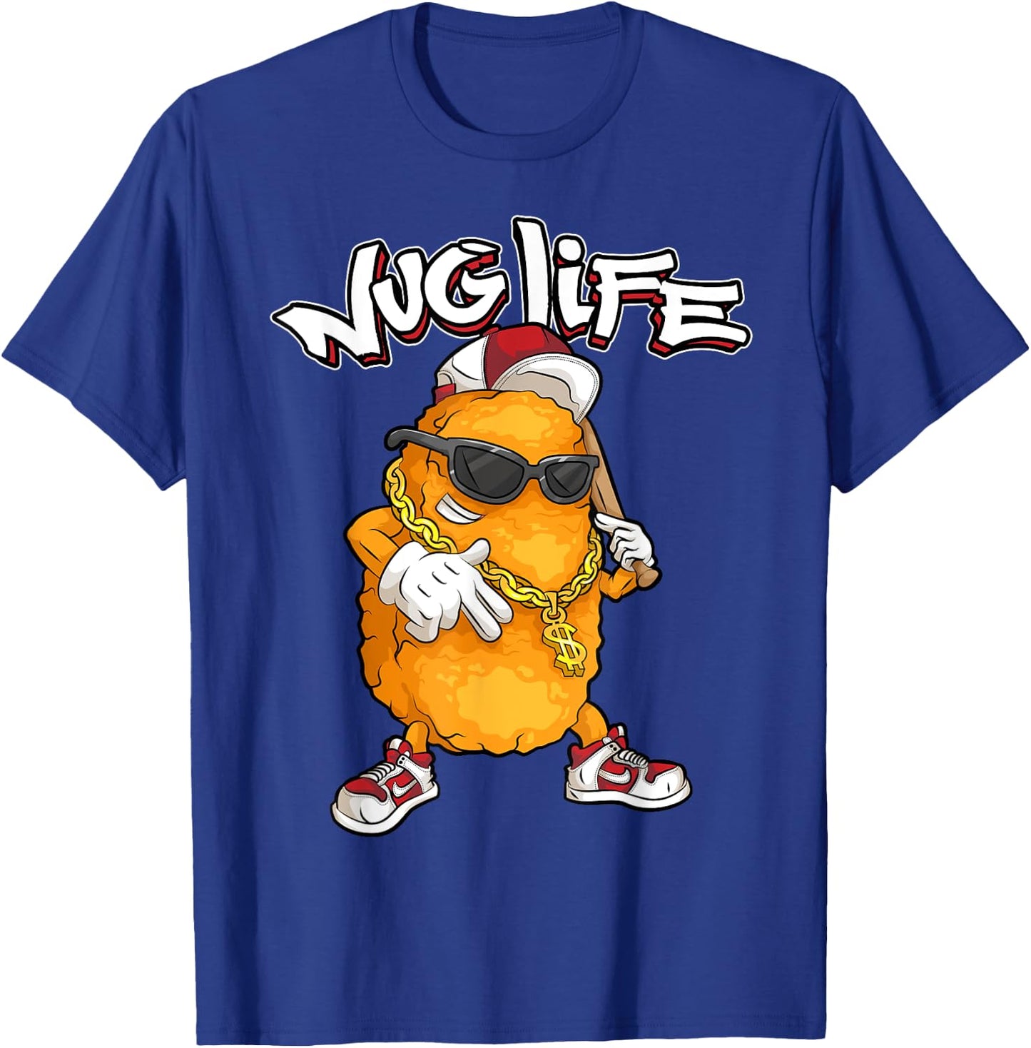Cool Gangster Chix Fingers Fans Boys Girls Designs Funny Nug Life Gift | Cute Chicken Nuggets Lover -Adults and Kids T-Shirt - T-Shirt | Royal