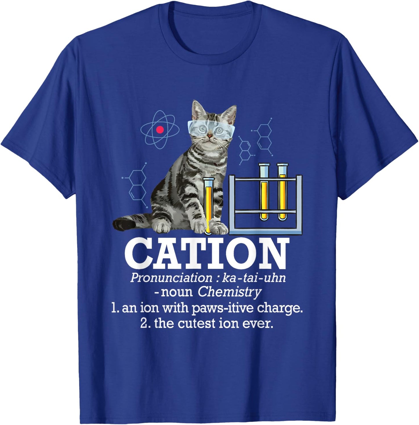 Cation - Funny Chemistry Humor Science Teacher Cat Pun Small T-Shirt - T-Shirt | Royal