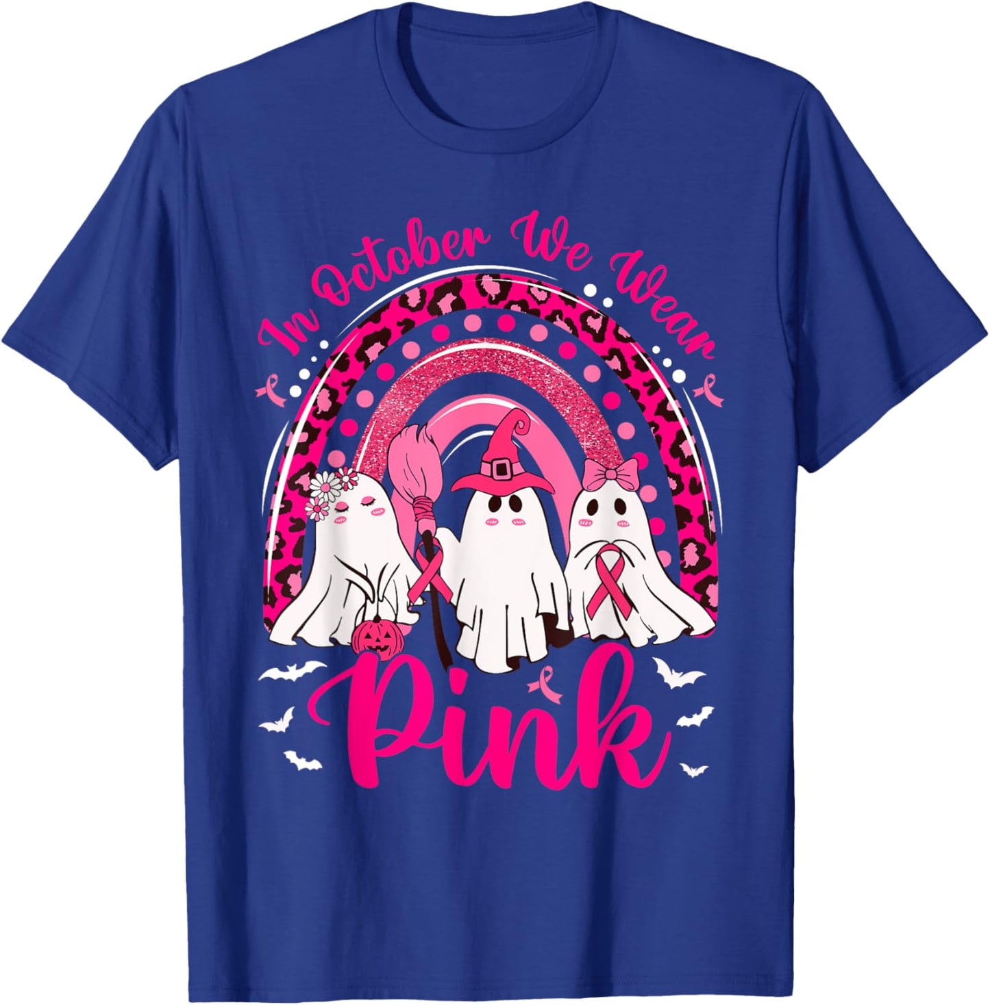 In October We Wear Pink Nurse Ghost Breast Cancer Halloween T-Shirt - T-Shirt | Royal