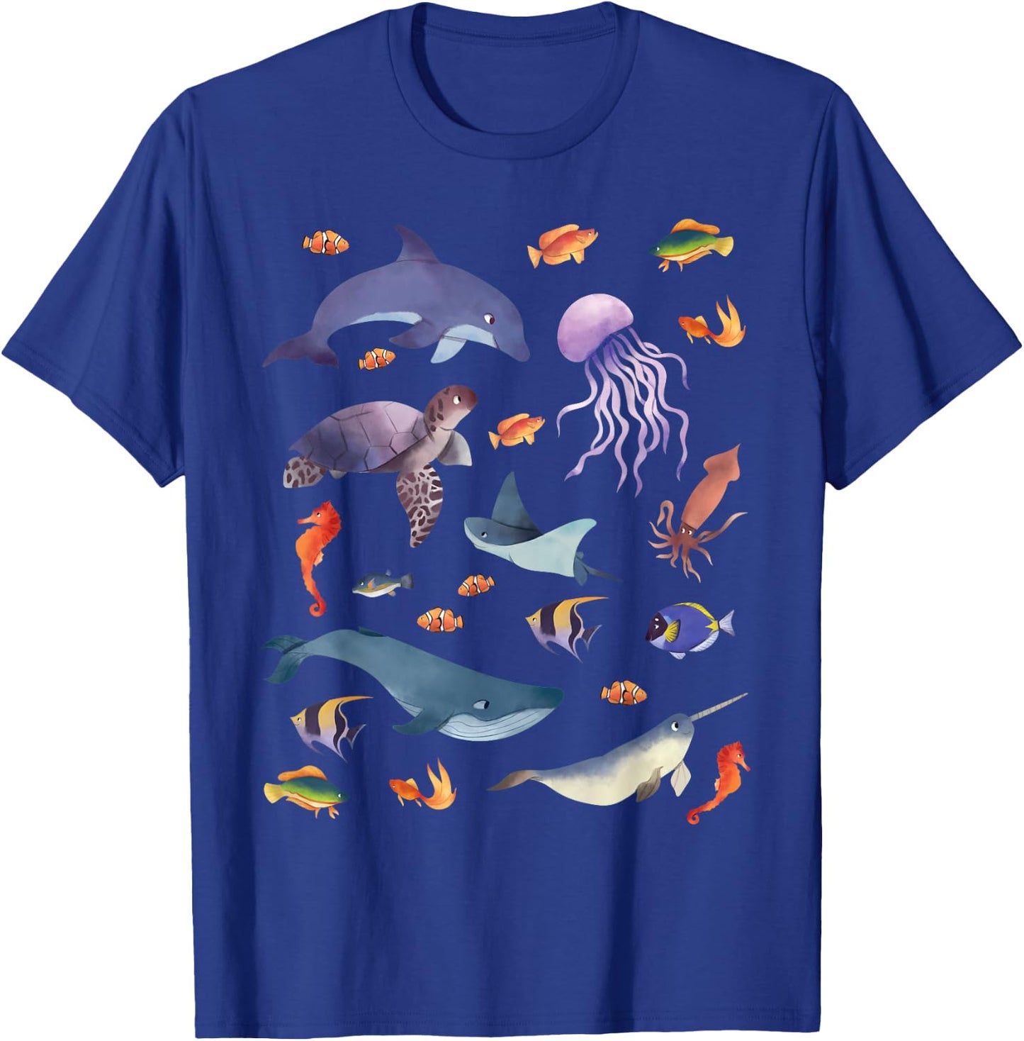 Ocean Life Love Sea Dolphin Turtle Jellyfish Whale Fishes T-Shirt - T-Shirt | Royal