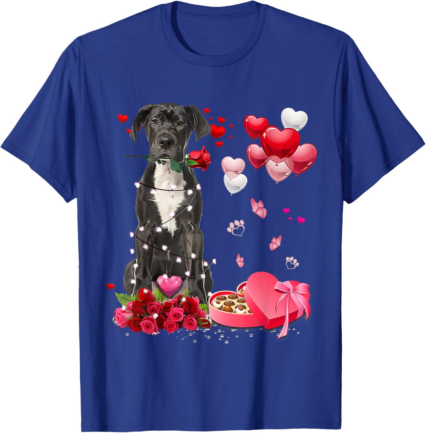 Funny Great Dane Rose Heart Happy Valentine Day Dog Mom T-Shirt - T-Shirt | Royal