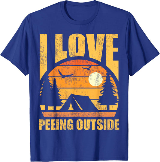 Retro Vintage I Love Peeing Outside Funny Hiking Camping T-Shirt - T-Shirt | Royal