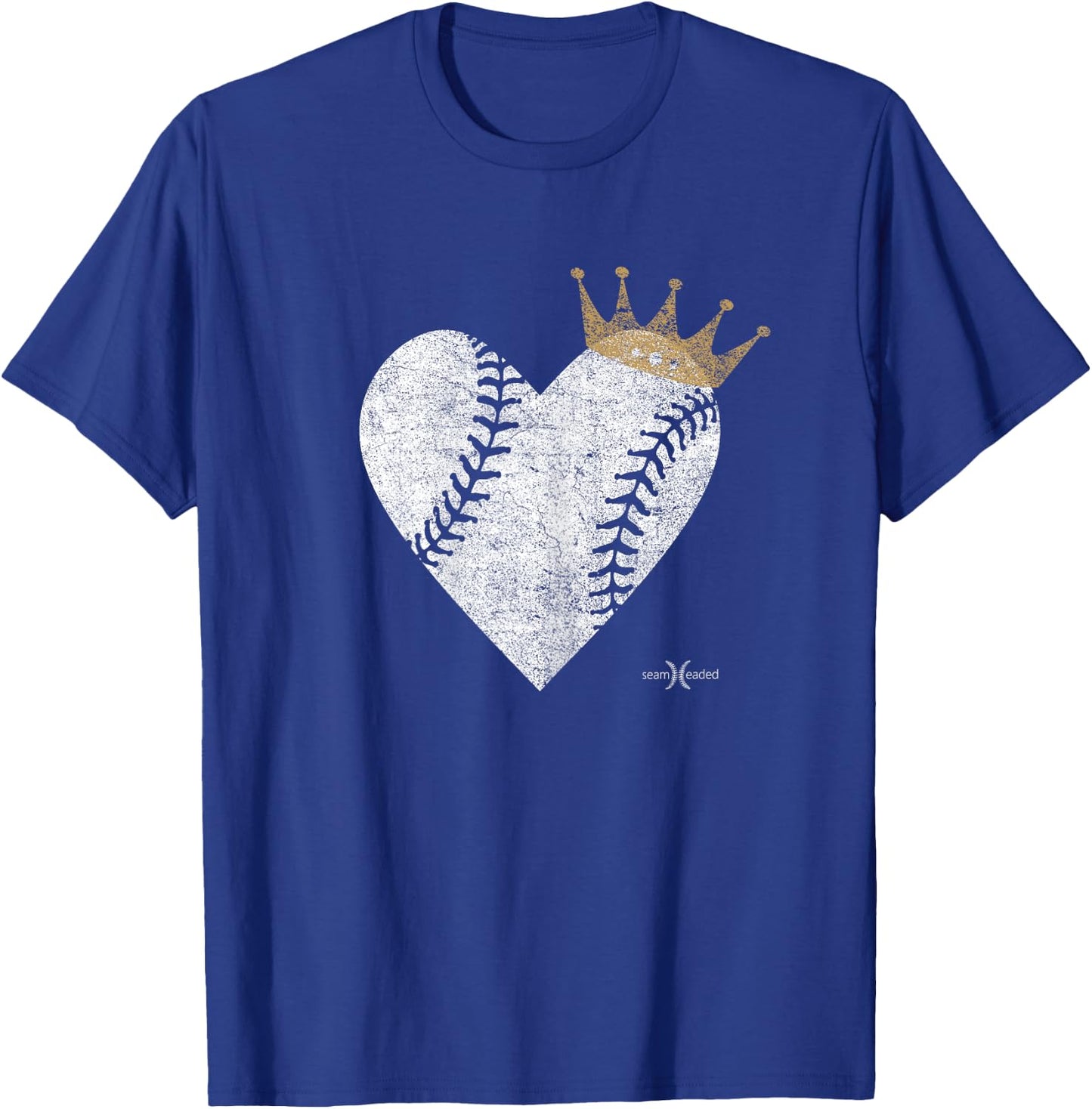 Vintage Baby Blue Royal Baseball Heart with Crown T-Shirt - T-Shirt | Royal