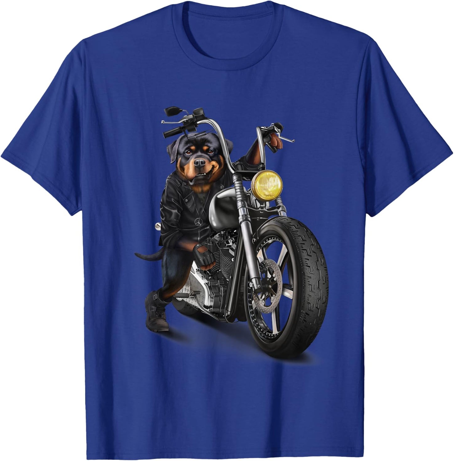 Rottweiler Dog Biker on a Classic Chopper Motorcycle Women Girls Kids T-Shirt - T-Shirt | Royal