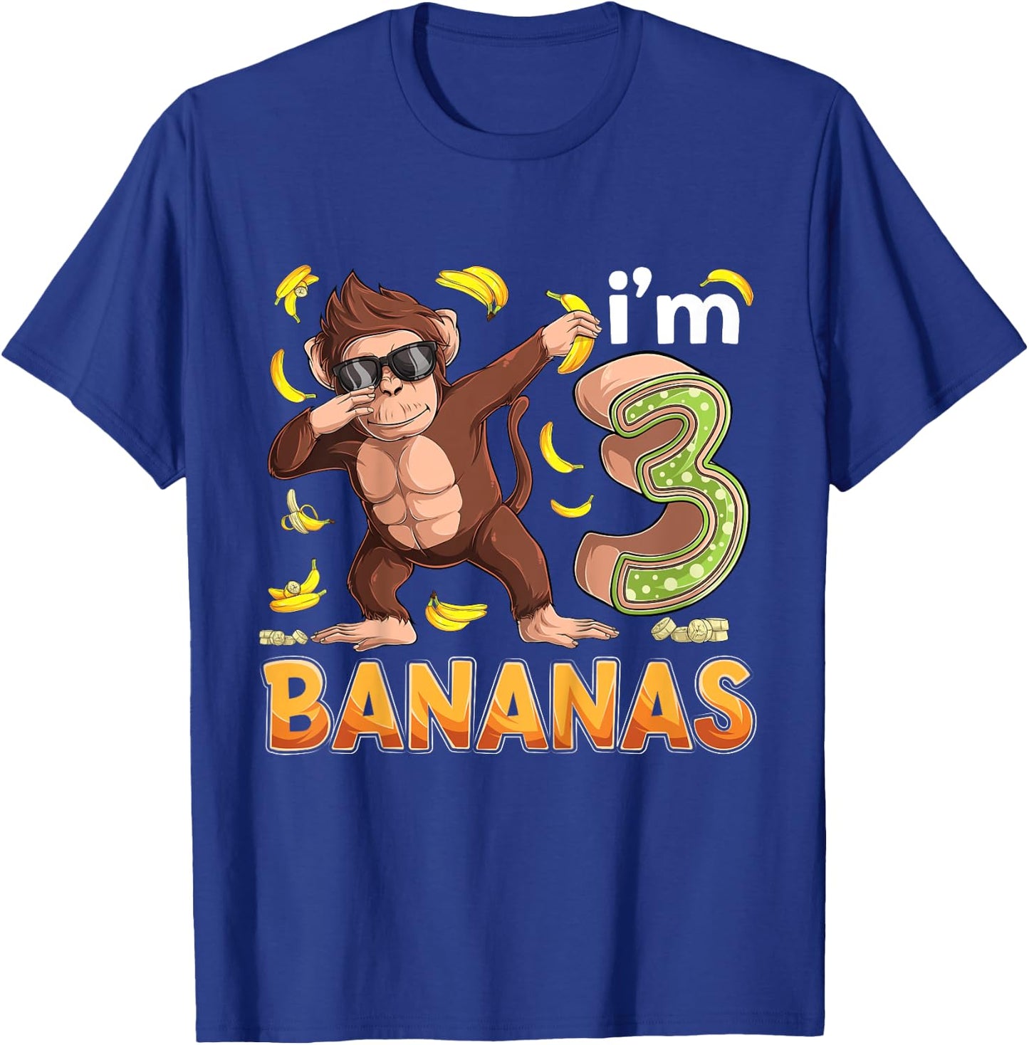 3 Year Old Monkey Birthday Safari Jungle Animal 3rd B-day T-Shirt - T-Shirt | Royal