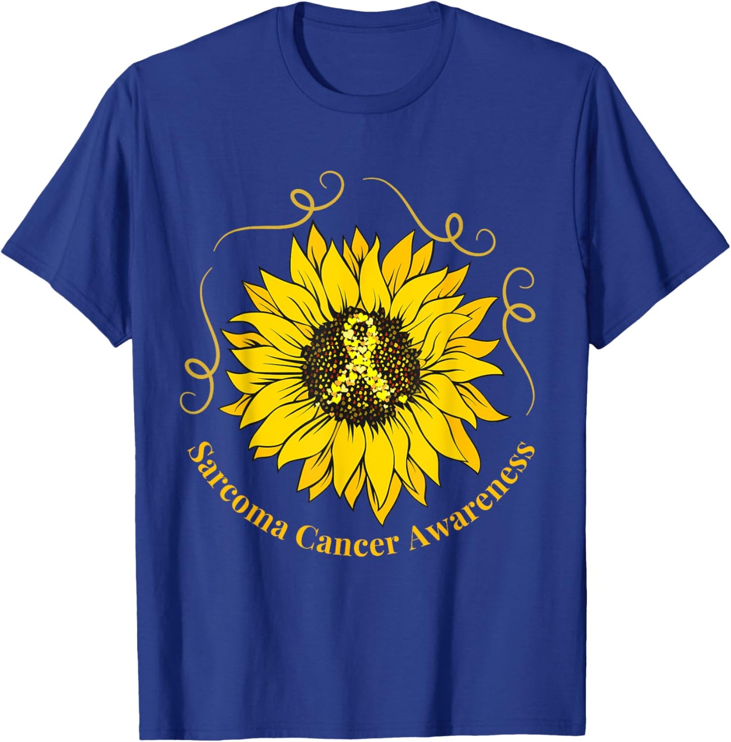 Sarcoma Cancer Awareness Sunflower Yellow Ribbon Support T-Shirt - T-Shirt | Royal