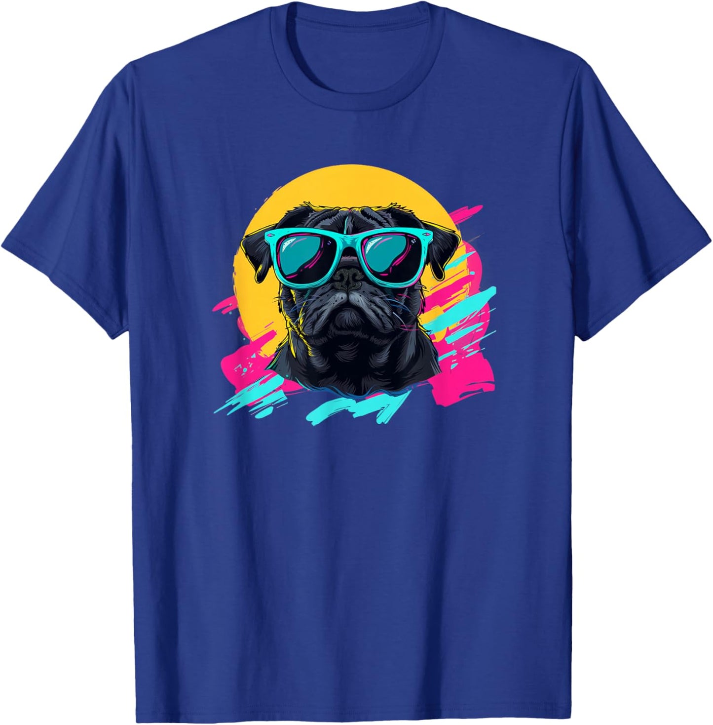 Funny & Retro Vintage 80s Black Pug Lover T-Shirt - T-Shirt | Royal