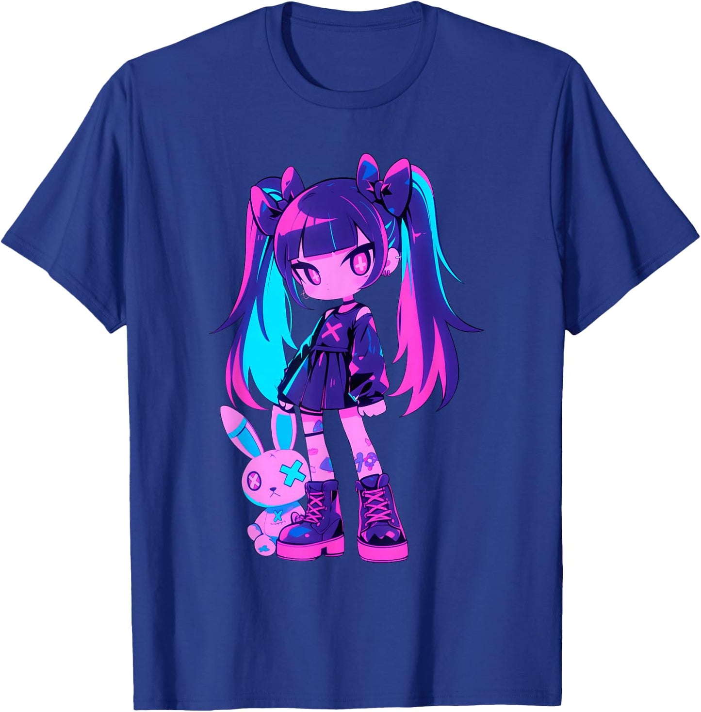 Cute E-Girl Anime Girl Grunge Goth Bunny Gothic Outfit T-Shirt - T-Shirt | Royal