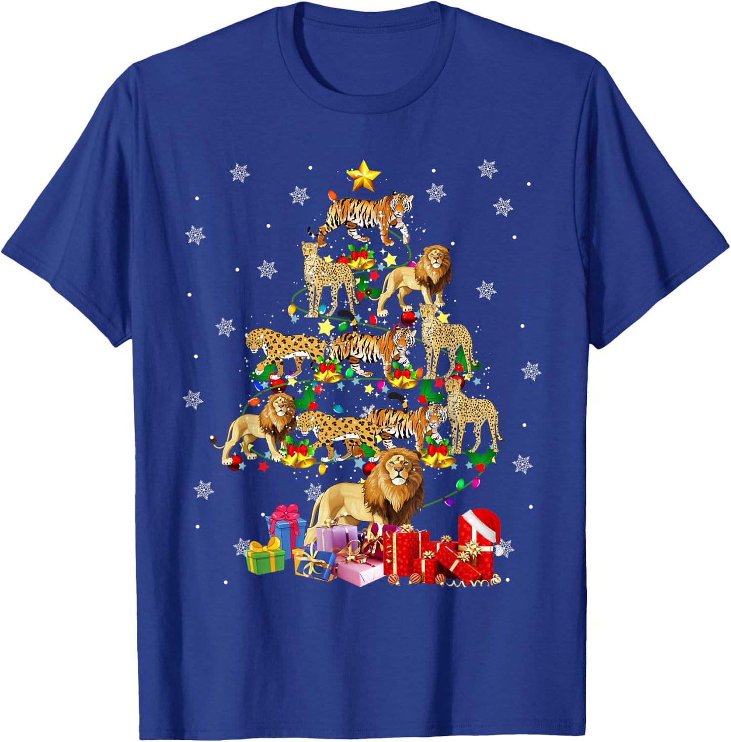 Wild Animal Christmas Tree Xmas Lion Tiger Cheetah Leopard T-Shirt - T-Shirt | Royal