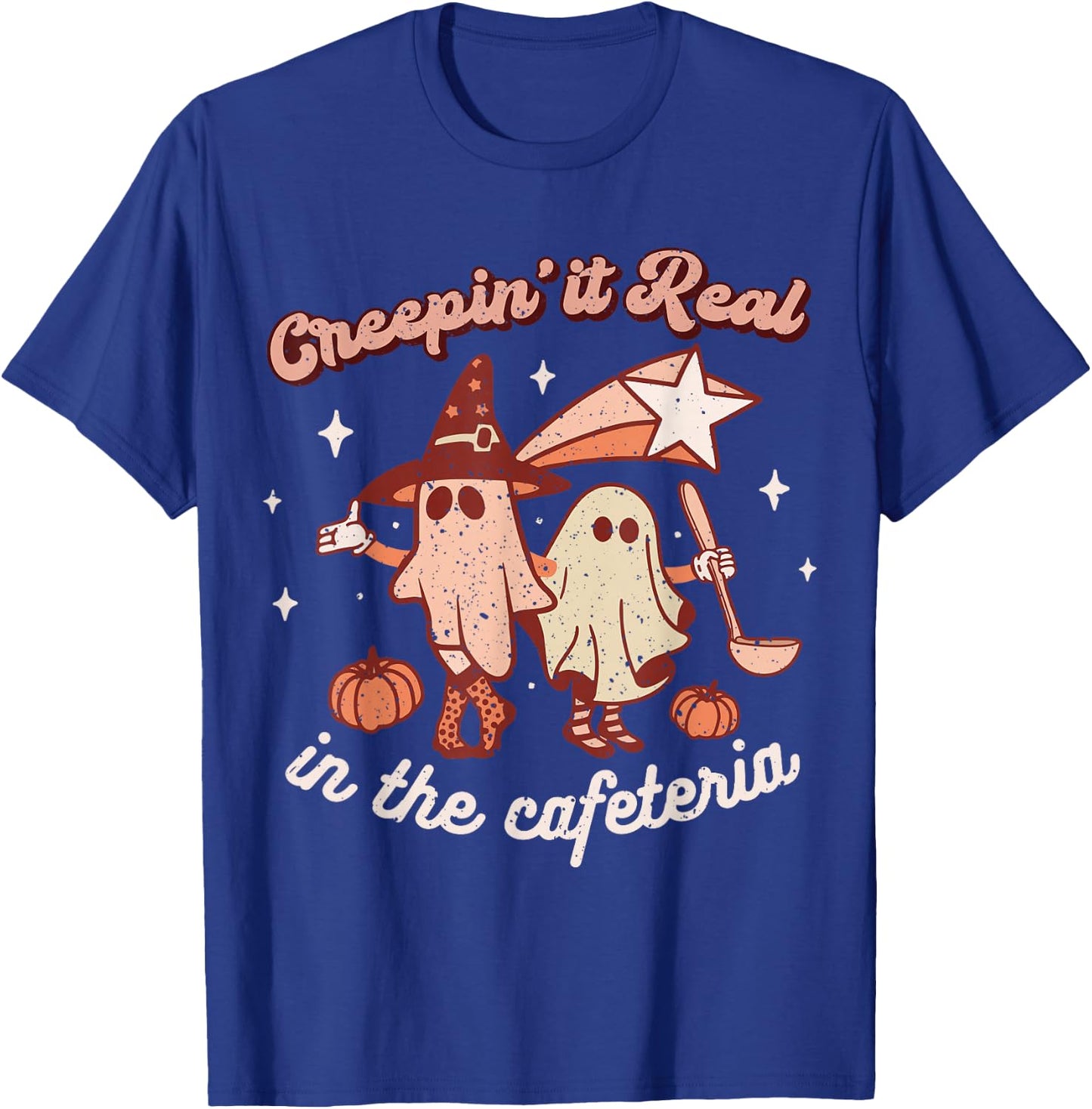 Fall Lunch Lady Retro Halloween Cafeteria Pumpkin Team T-Shirt - T-Shirt | Royal
