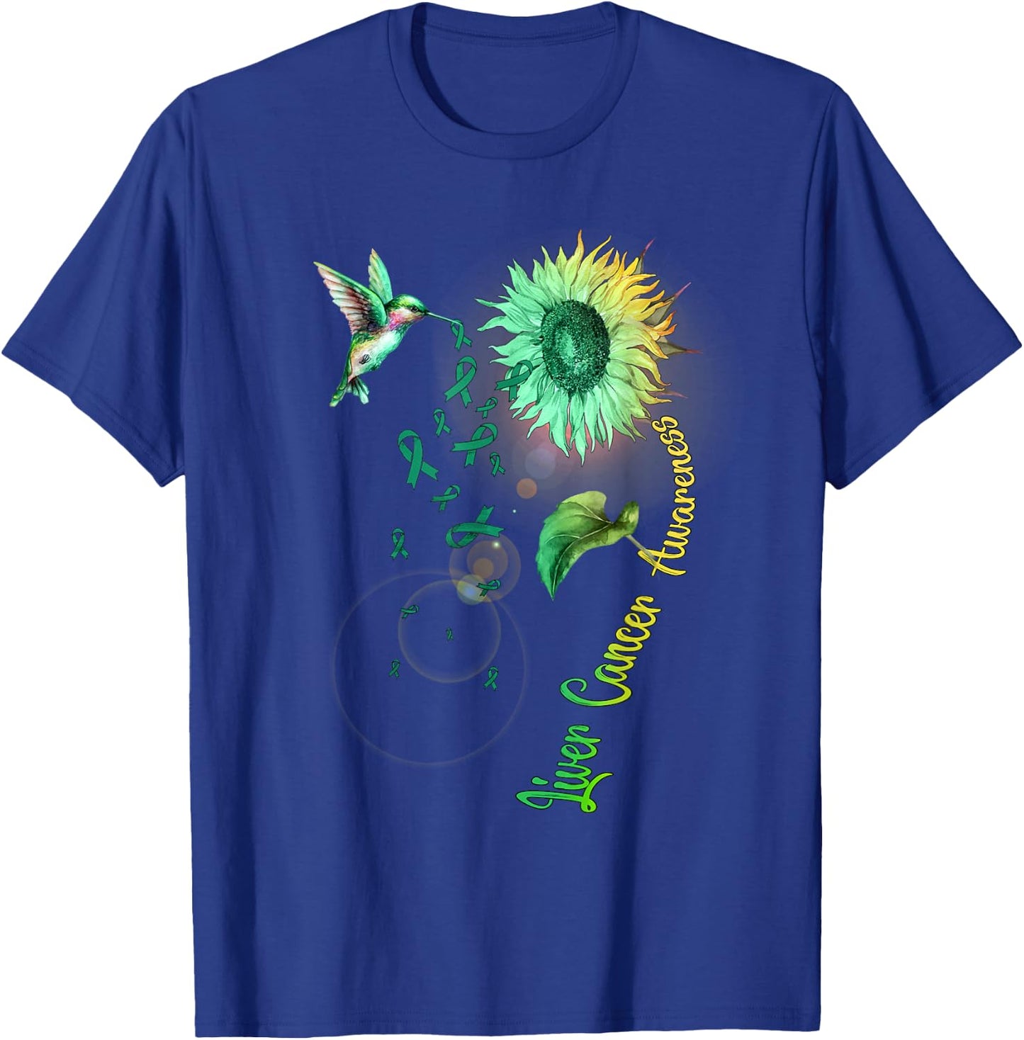 Liver Cancer Sunflower Hummingbird T-Shirt - T-Shirt | Royal