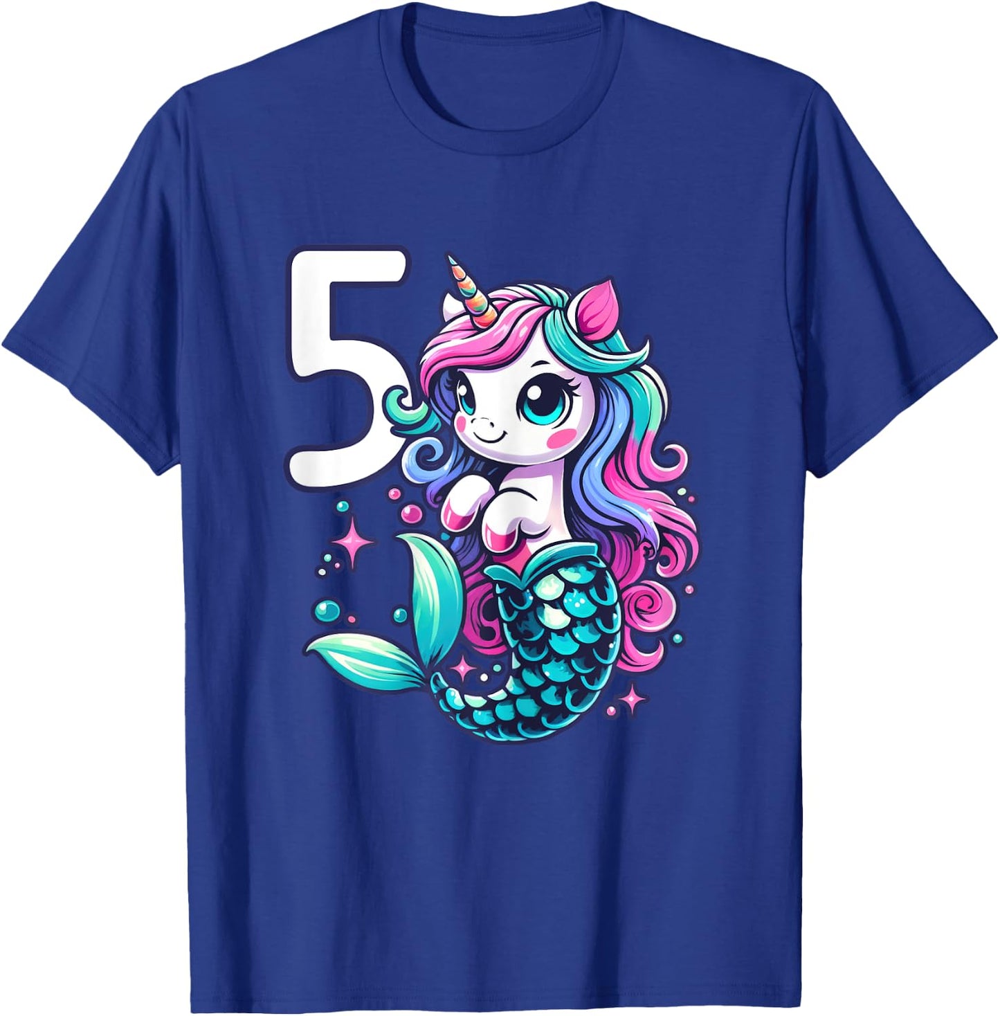 Unicorn Mermaid 5th Birthday 5 Year Old Party Girls Outfit T-Shirt - T-Shirt | Royal
