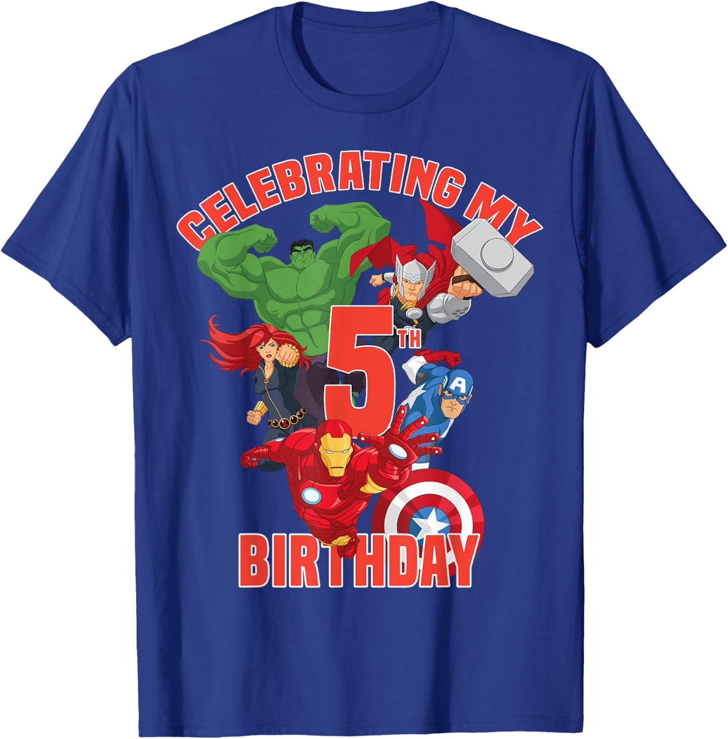 Marvel Avengers Celebrating My 5th Birthday T-Shirt - T-Shirt | Royal