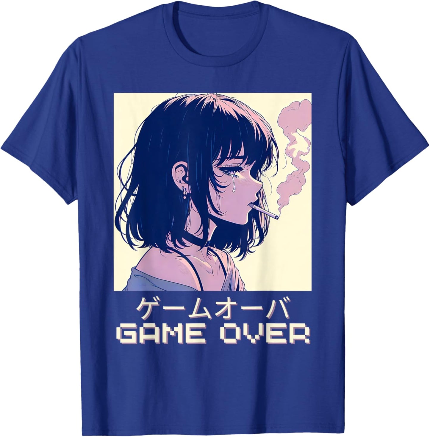 90s Japanese Sad Anime Girl Game Over Vaporwave Aesthetic T-Shirt - T-Shirt | Royal
