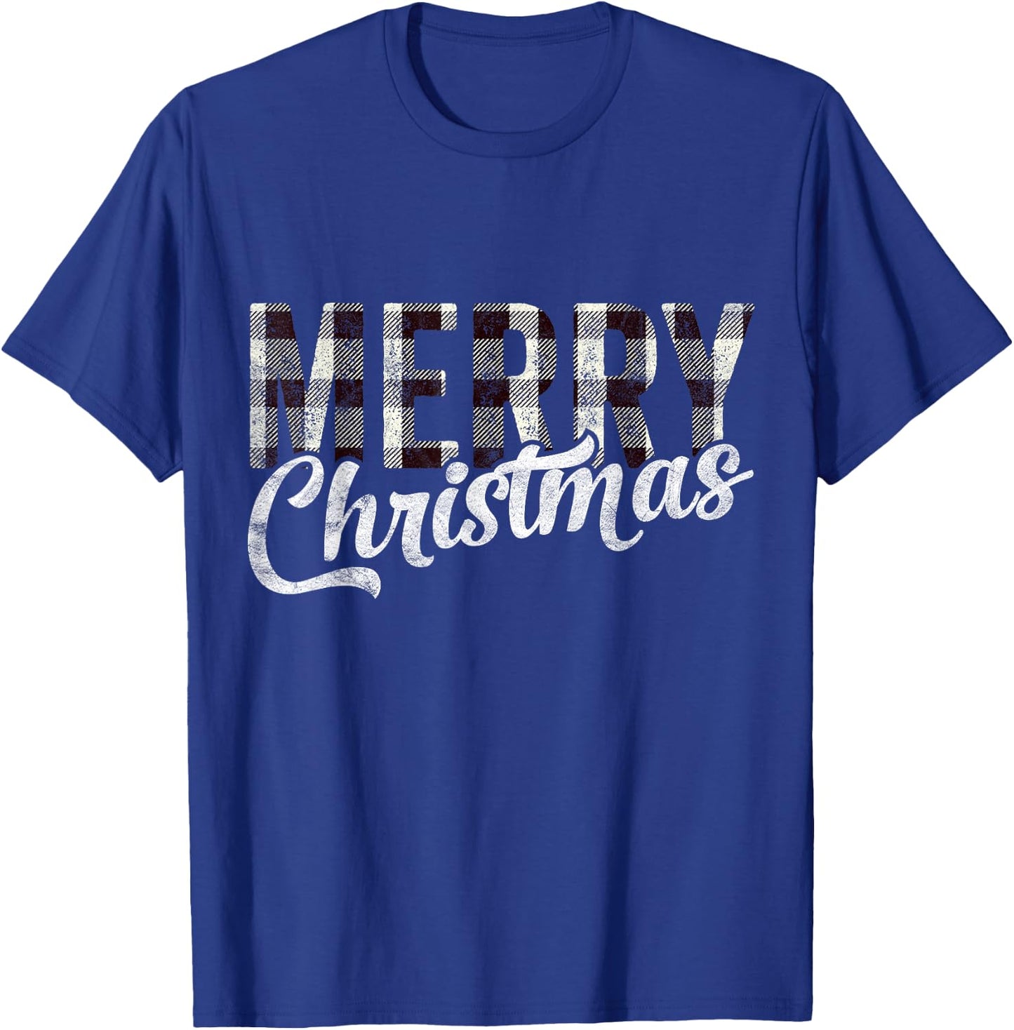 Merry Christmas Gift Funny Woman Xmas White Buffalo Plaid T-Shirt - T-Shirt | Royal