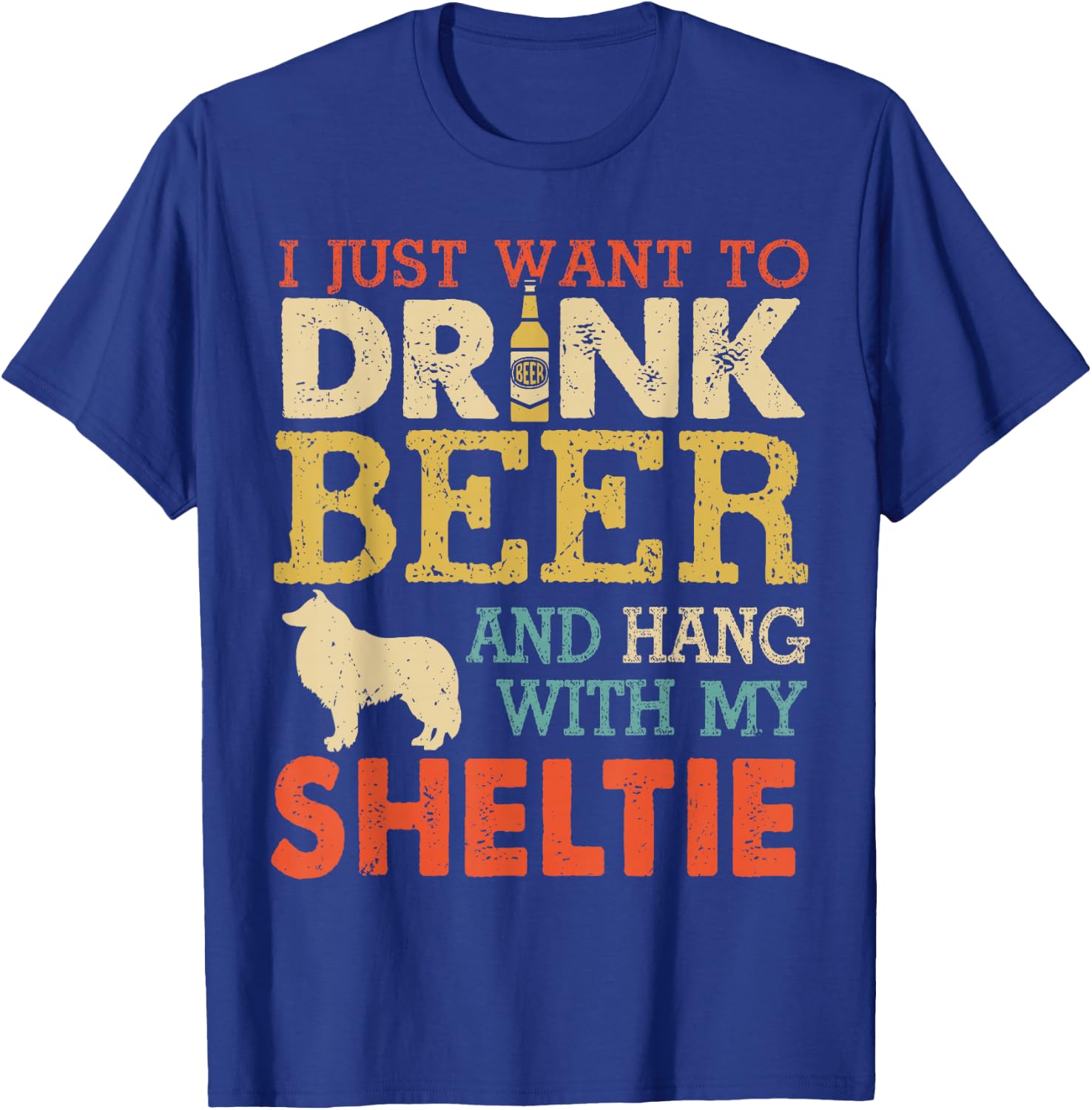 Sheltie Dad Drink Beer Hang With Dog Funny Men Vintage T-Shirt - T-Shirt | Royal