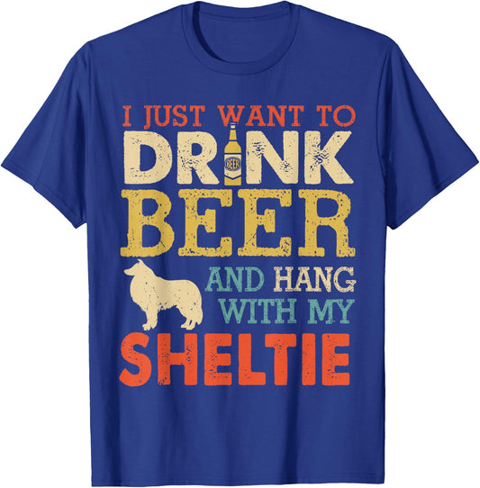 Sheltie Dad Drink Beer Hang With Dog Funny Men Vintage T-Shirt - T-Shirt | Royal