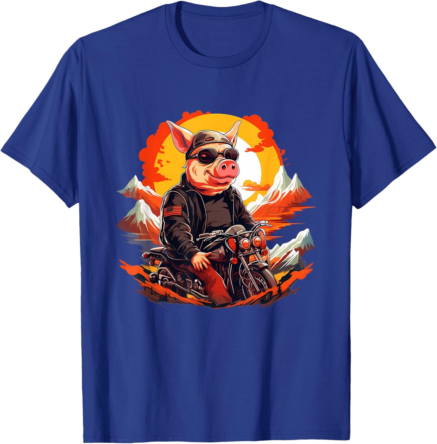 Biker Pig Riding Motorcycle T-Shirt - T-Shirt | Royal