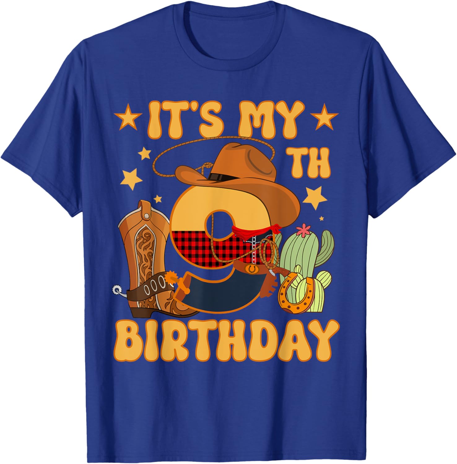 It's My 9th Birthday Cowboy Rodeo Horse 9 Year Old Bday Boy T-Shirt - T-Shirt | Royal