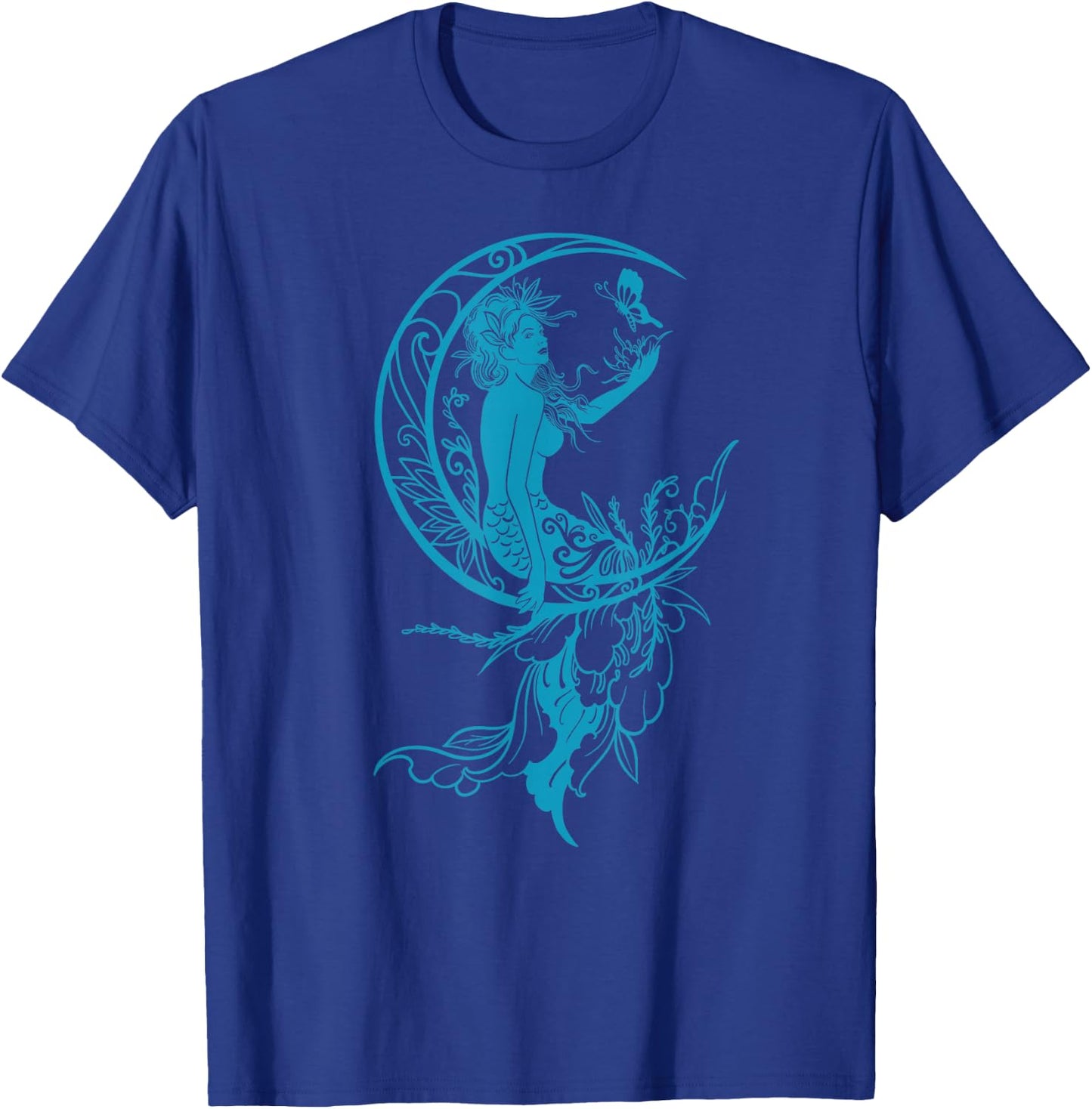 Sea Blue Teal Mermaid Moon Butterfly Gothic Fantasy T-Shirt - T-Shirt | Royal