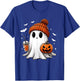Cute Ghost Drinking Coffee Halloween Ghost Ice Coffee T-Shirt - T-Shirt | Royal