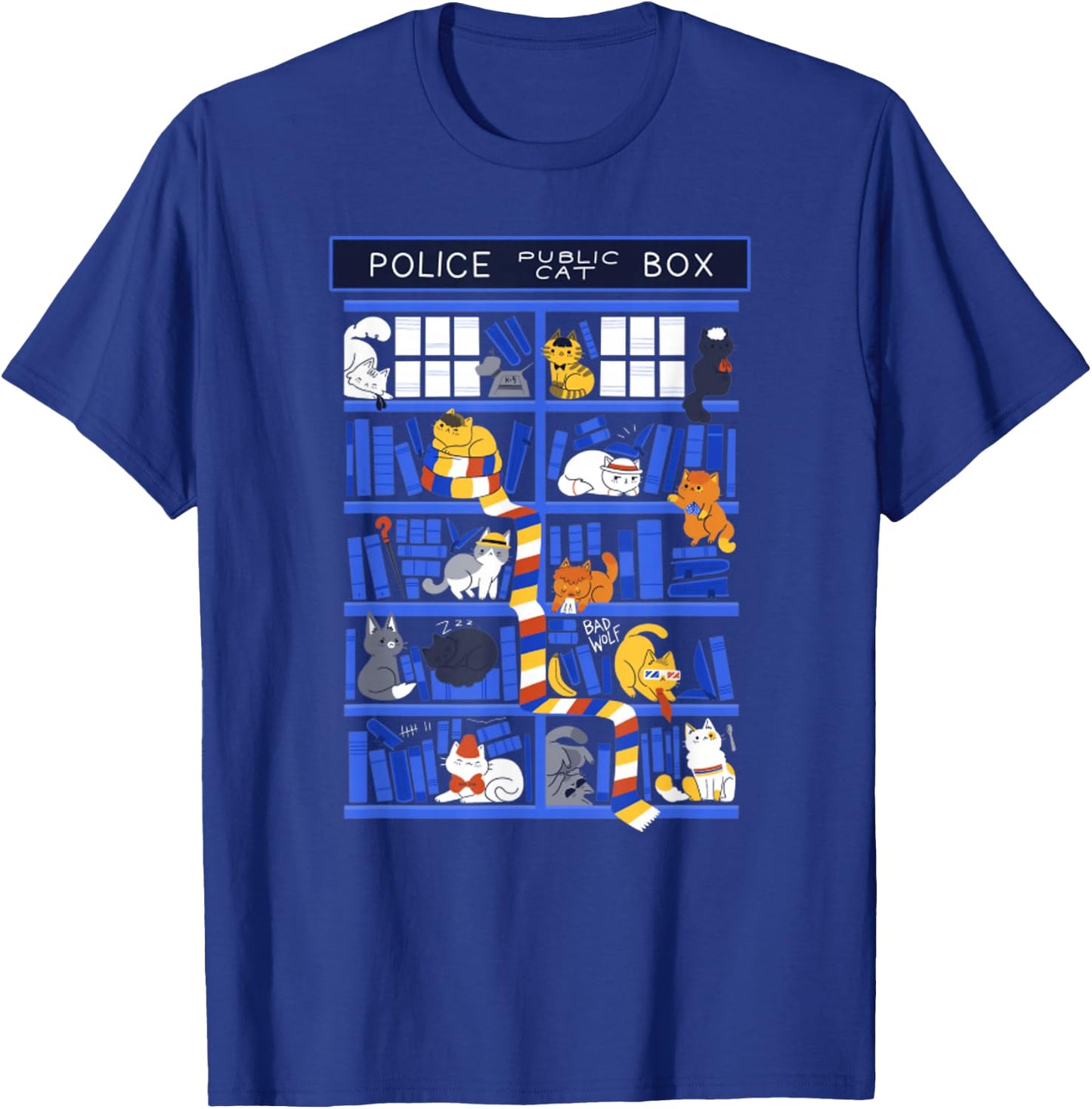 Library Box Who Police Box Cute Cat TV Series T-Shirt - T-Shirt | Royal