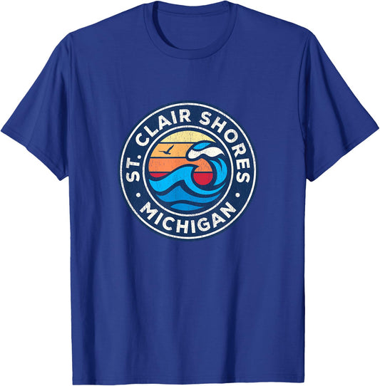 St. Clair Shores Michigan MI Vintage Nautical Waves Design T-Shirt - T-Shirt | Royal