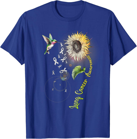 Lung Cancer Sunflower Hummingbird T-Shirt - T-Shirt | Royal
