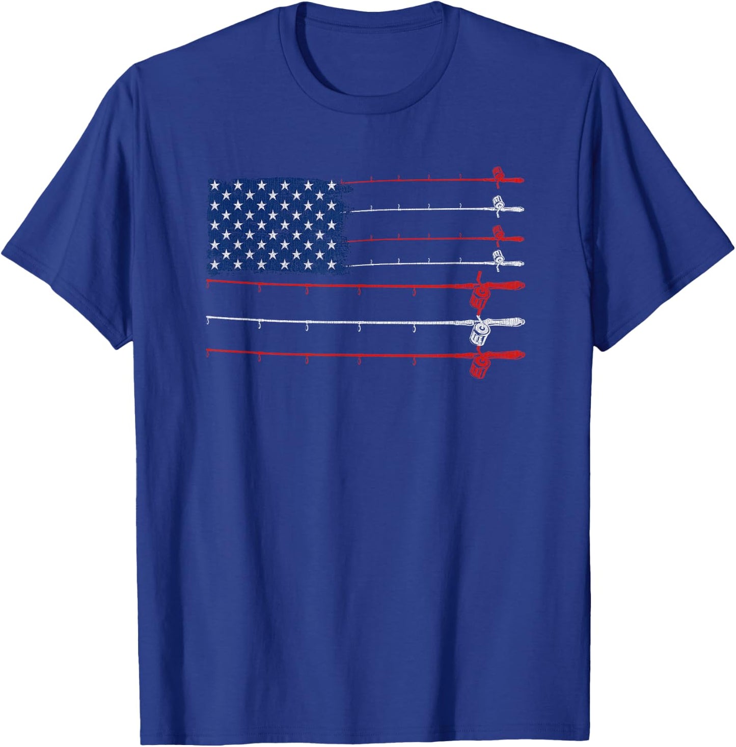 Vintage Fishing Gift | Patriotic American Flag Fishing Poles T-Shirt - T-Shirt | Royal