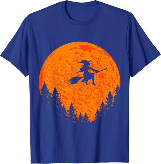 Halloween Vintage Witch On Broom And Moon Group Matching T-Shirt - T-Shirt | Royal