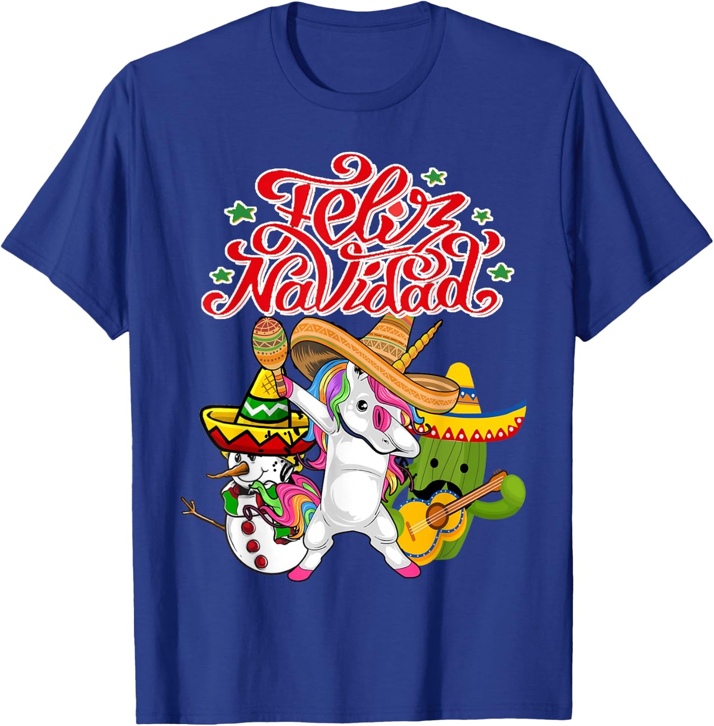 Feliz Navidad Unicorn Cactus Funny Mexican Christmas T-Shirt - T-Shirt | Royal