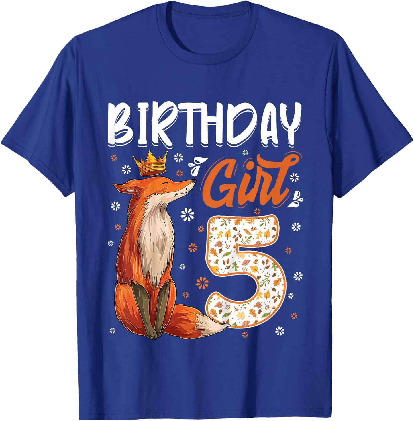 Fox Animal Lovers 5th Birthday Girl Fox B-day 5 year old T-Shirt - T-Shirt | Royal